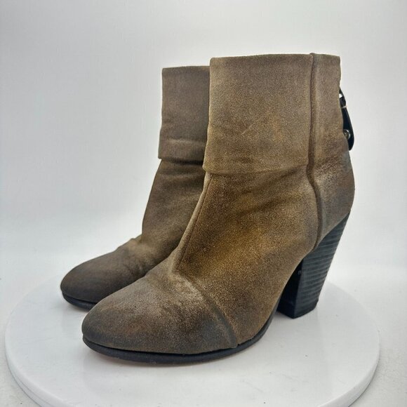 Rag & Bone Distressed Women Size 7.5 EU 37.5 Suede Back Zipper Heel Boot Brown - Picture 1 of 13